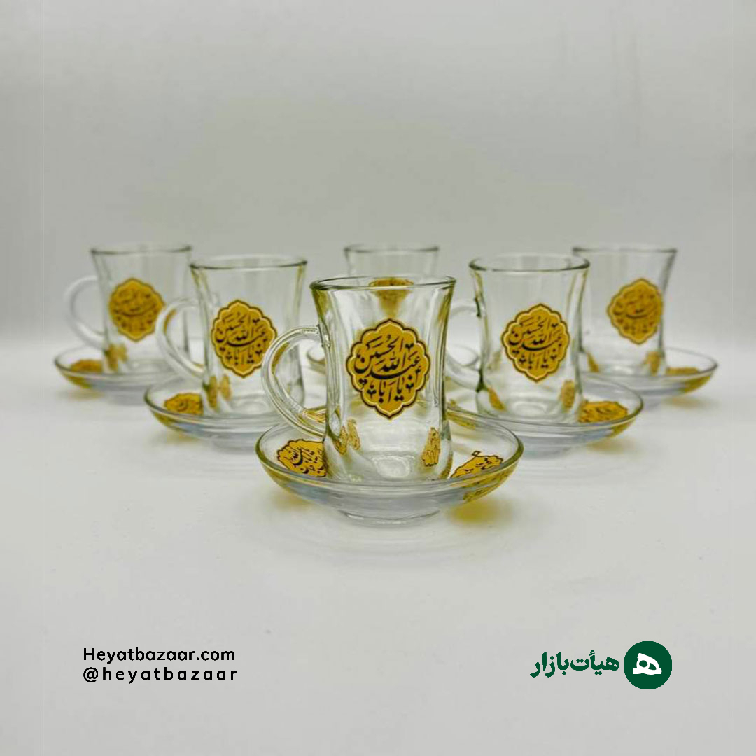 استکان-دسته-م=دار--هیأت-بازار-طرح-یا-اباعبدالله-الحسین استکان کمر باریک دسته دار و نعلبکی طرح یا اباعبدالله الحسین بسته 6 عددی - تصویر 1